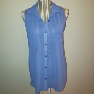 LUSH Sheer Blue Lace Back Hi Low Tunic Shirt